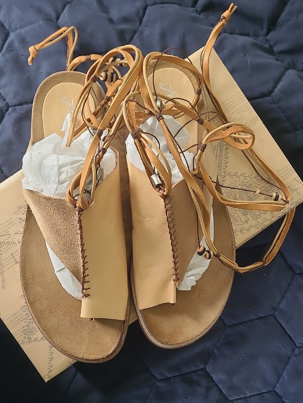 Free People Leather Sandals NWOT With Ankle/calf Beaded Wrap 39 - Picture 3 of 8